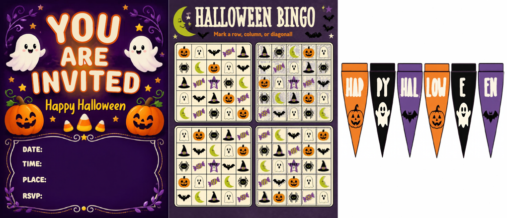 Halloween party pack - invitations, bingo, banner