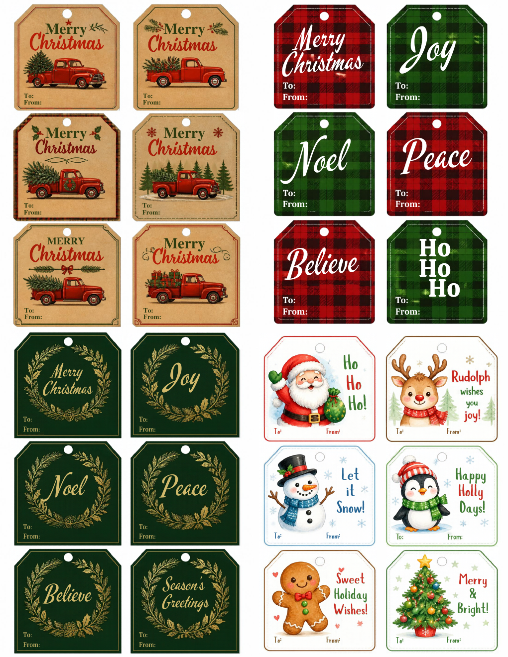 24 Christmas gift tags in 4 styles